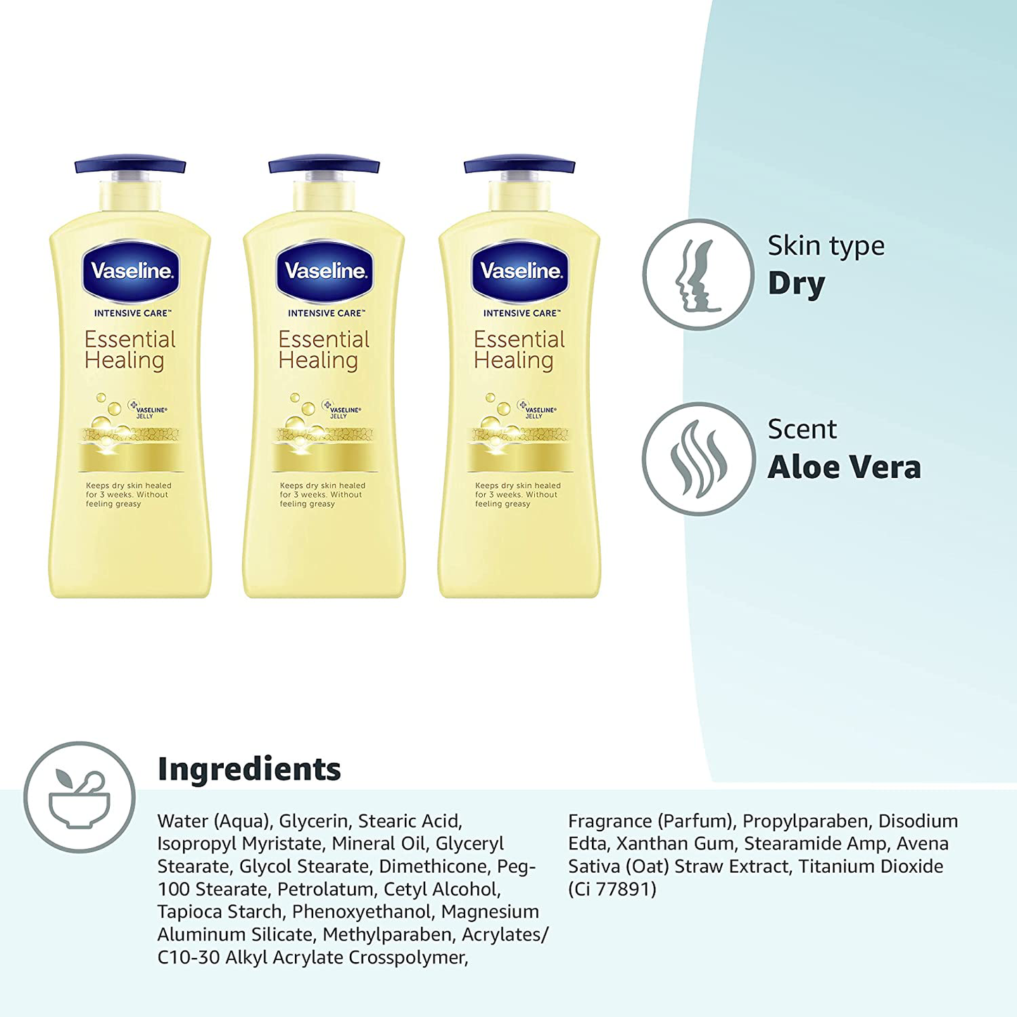 Vaseline hand and body lotion Intensive Care Moisturizer for Dry Skin Essential Healing Clinically Proven to Moisturize Deeply With One Application 20.3 oz 3 count