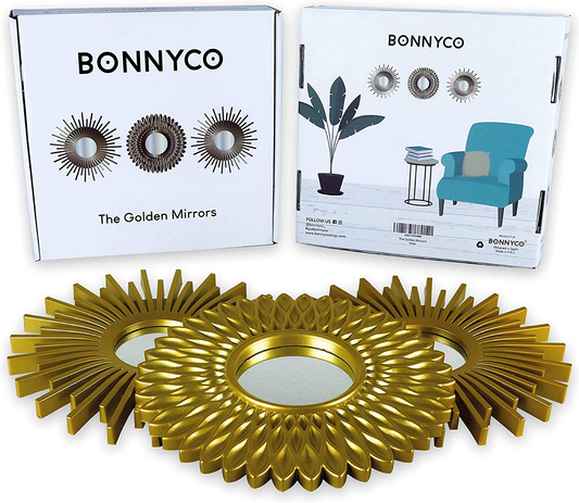 Gold Mirrors for Wall Pack of 3 - BONNYCO | Wall Mirrors for Room Decor & Home Decor | Gold Round Mirrors for Wall Decor | Circle Mirrors Modern Wall Decor Gifts for Women & Moms | Decorative Mirrors
