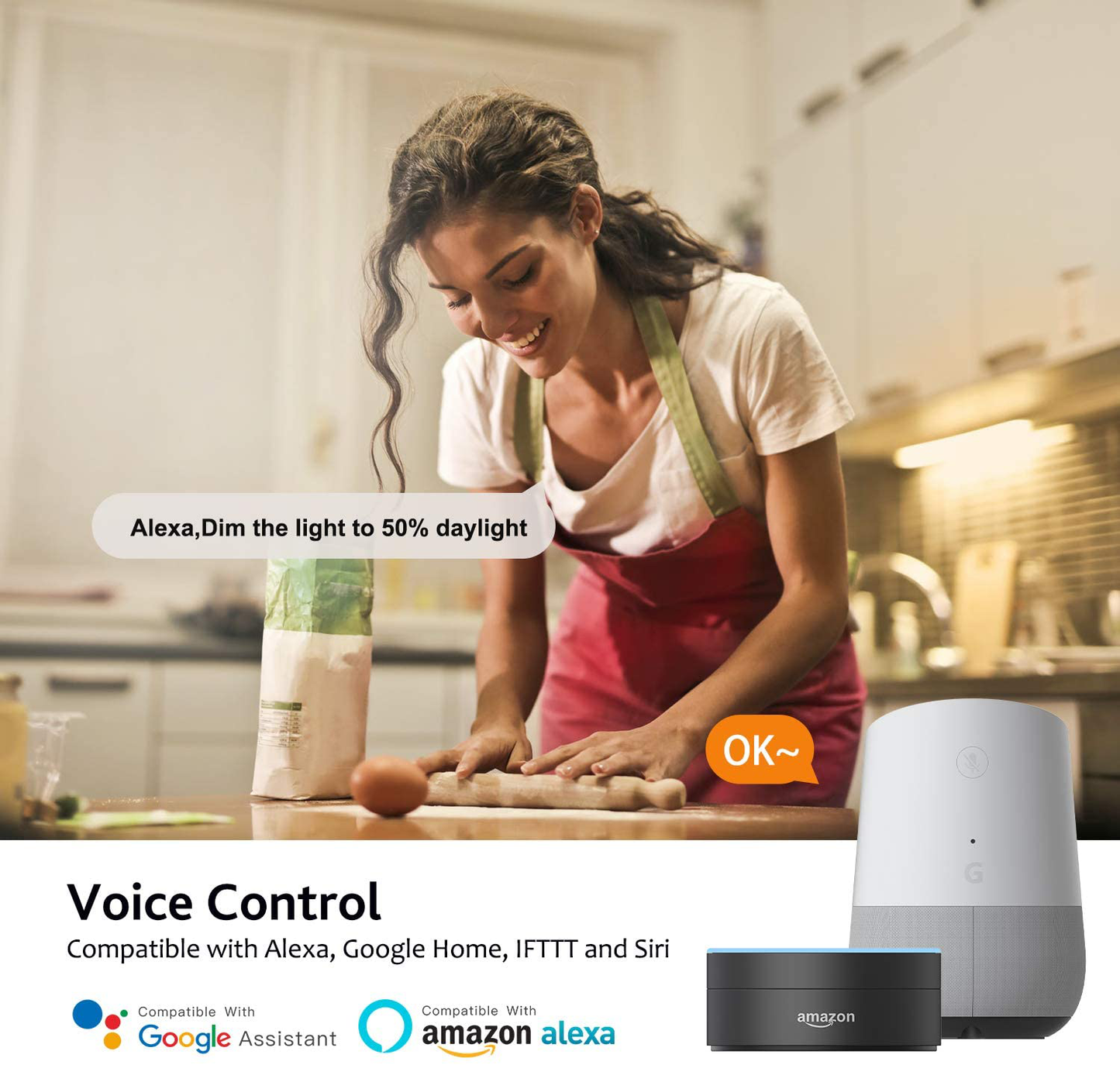 Smart WiFi LED Light Bulb, Works with Alexa & Google Home