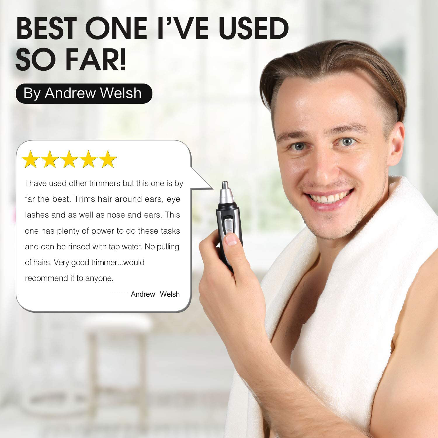 Ear and Nose Hair Trimmer Clipper - 2021 Professional Painless Eyebrow & Facial Hair Trimmer for Men Women, Battery-Operated Trimmer with IPX7 Waterproof, Dual Edge Blades for Easy Cleansing Black