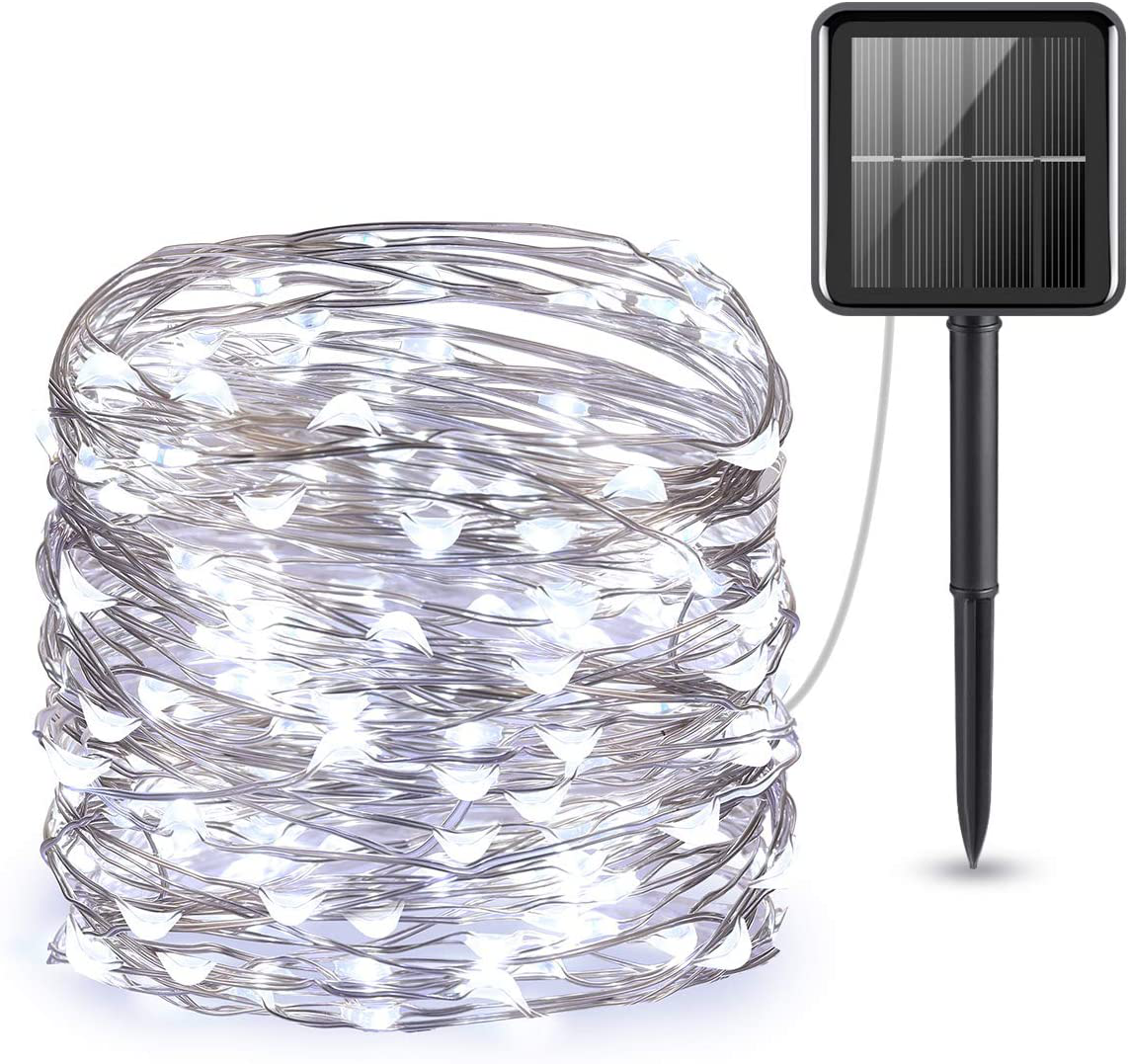 AMIR Upgraded Solar Powered String Lights, Mini 100 LED Copper Wire Lights, Fairy Lights, Indoor Outdoor Waterproof Solar Decoration Lights for Gardens, Home, Party, Halloween, Christmas (Warm White)