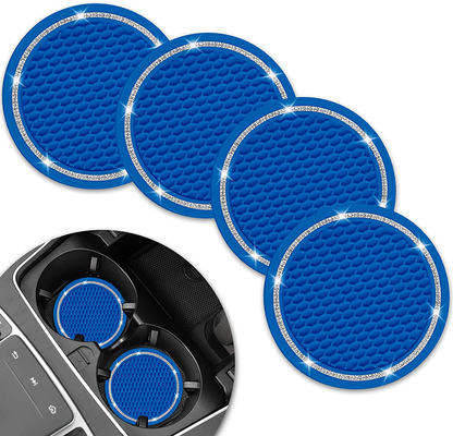 Bling Car Coaster, SHANSHUI 6 Pack Universal Vehicle Cup Holders for Car Cute Silicone Anti-Slip Insert Coaster Crystal Rhinestone Interior Accessories Suitable for Most Cars (Black/ 6Pcs)