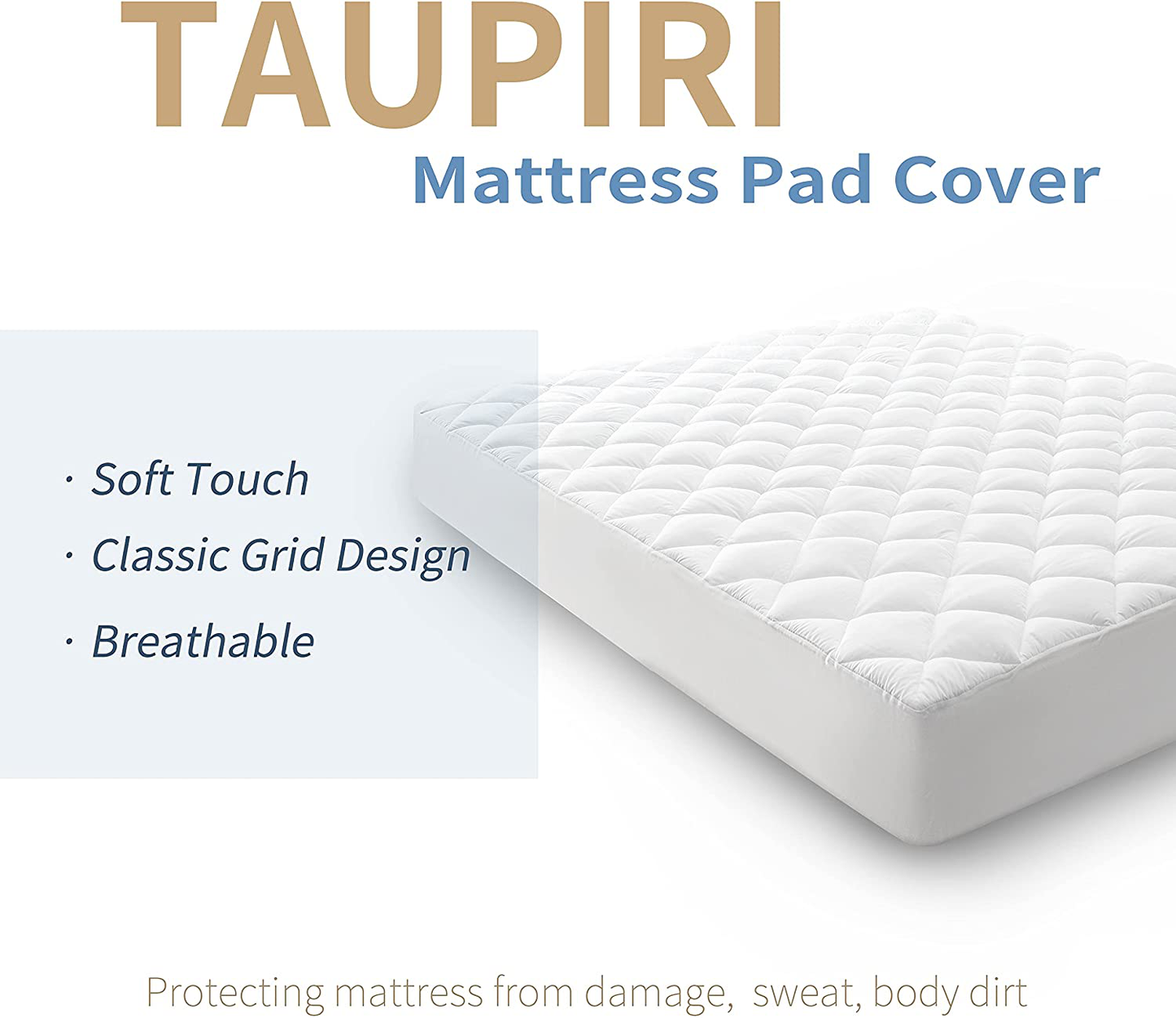 Taupiri King Quilted Mattress Pad Cover with Deep Pocket (8"-21"), Cooling Soft Pillowtop Mattress Cover, Light Gray