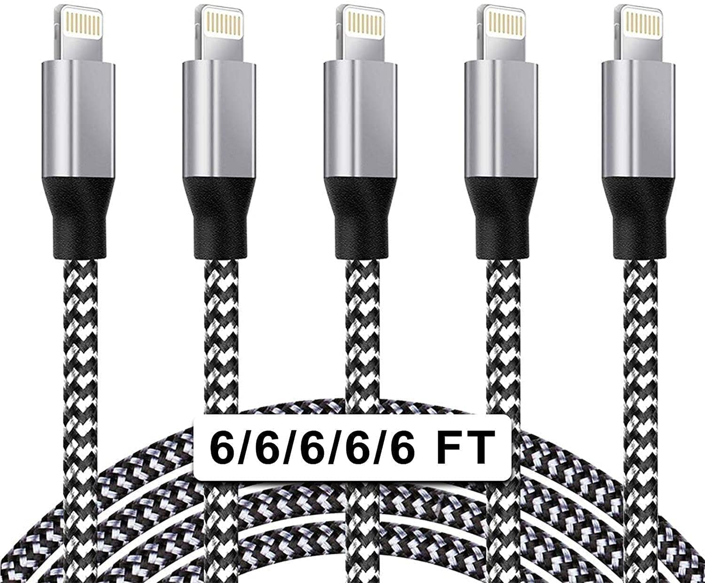 5 Pack(3/3/6/6/10ft) Nylon Braided Compatible iPhone Charger Lightning Cable Fast Charging