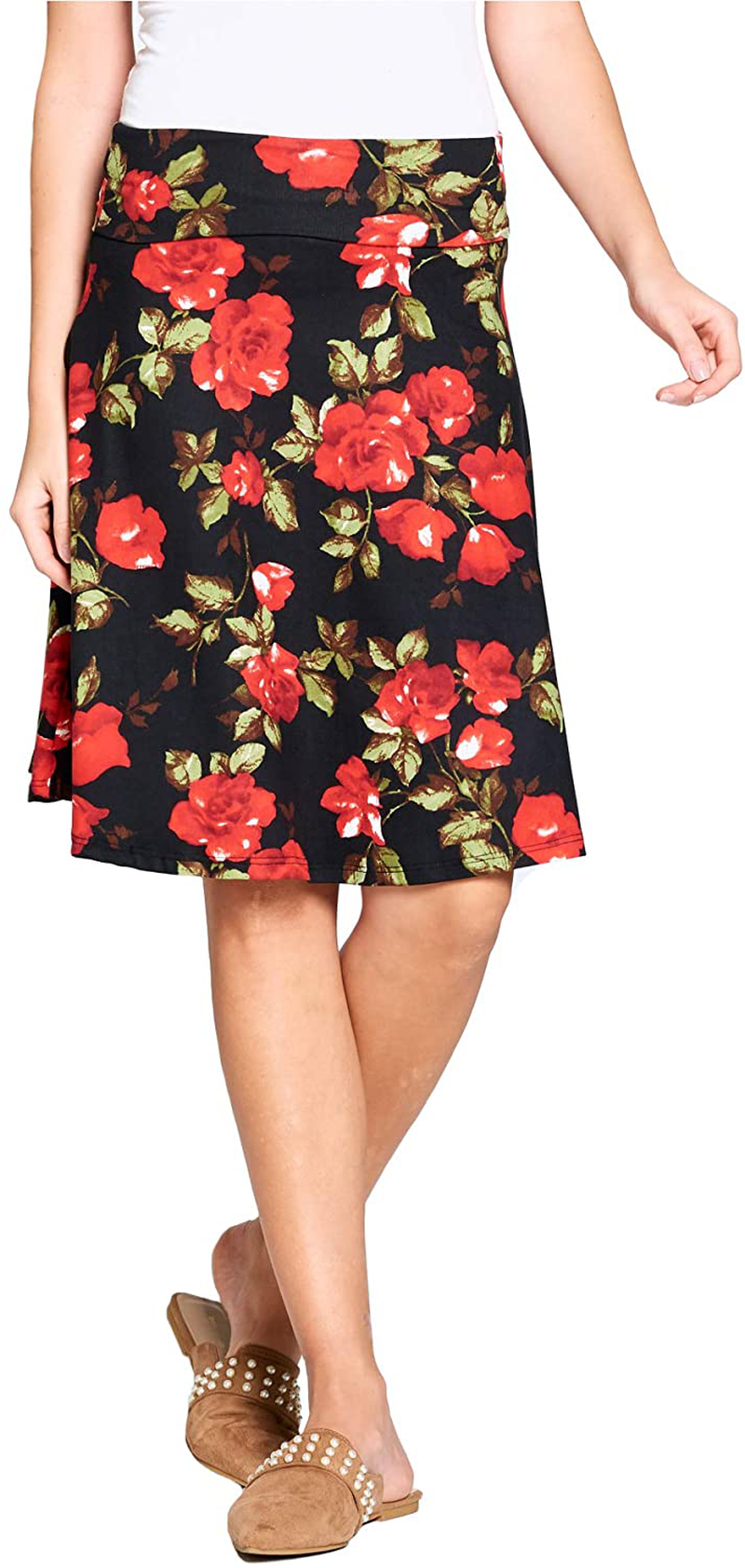 Popana Womens Casual Knee Length A-Line Stretch Midi Skirt Plus Size Made in USA