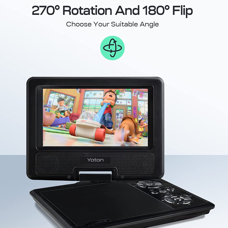 9.5" Portable DVD Player with 7.5" Swivel Screen, 4-6 Hours Built-in Battery, Support SD Card/USB/Multiple Disc Formats