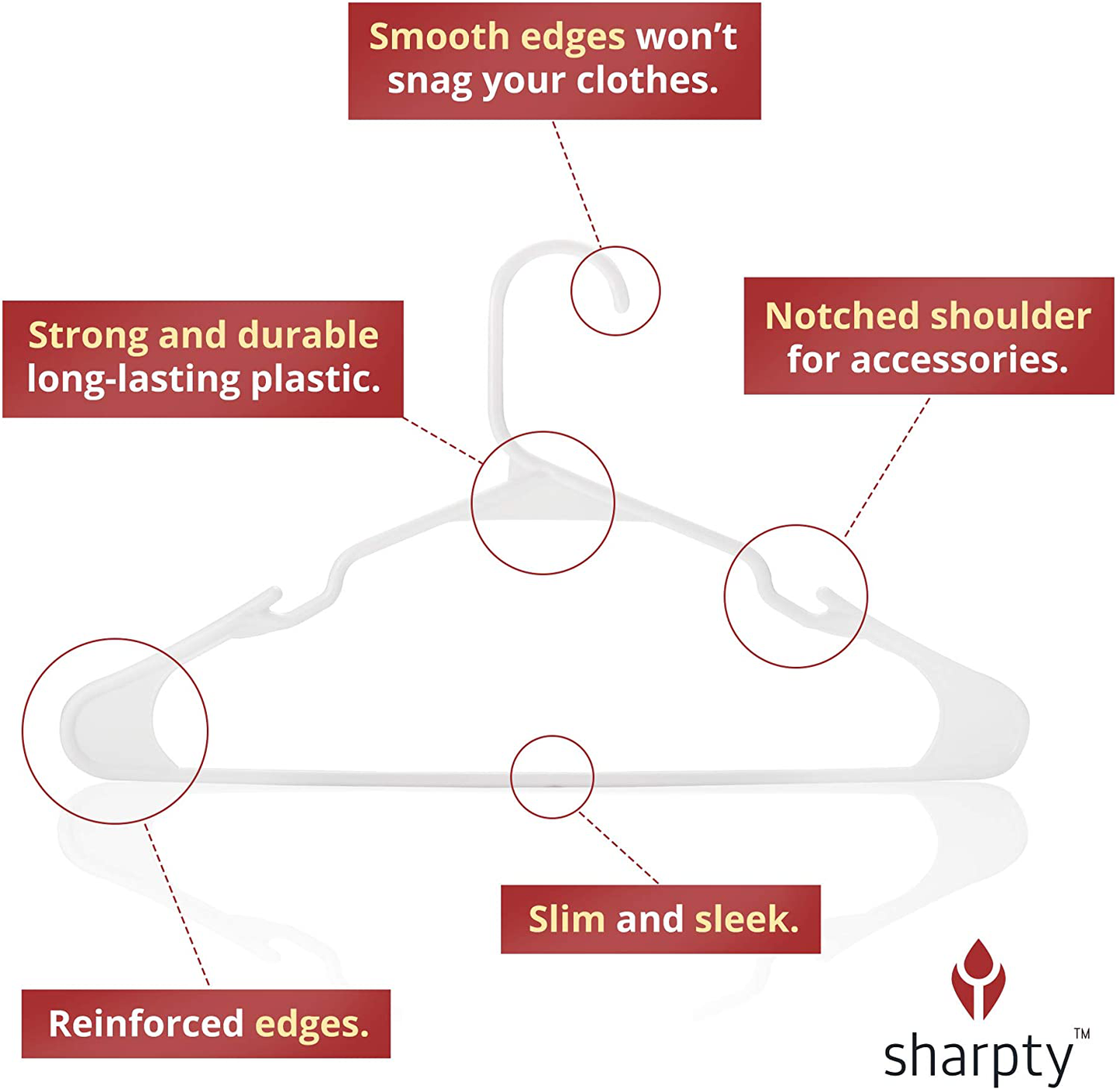Sharpty Plastic Clothing Notched Hangers Ideal for Everyday Standard Use, (Black, 50 Pack)