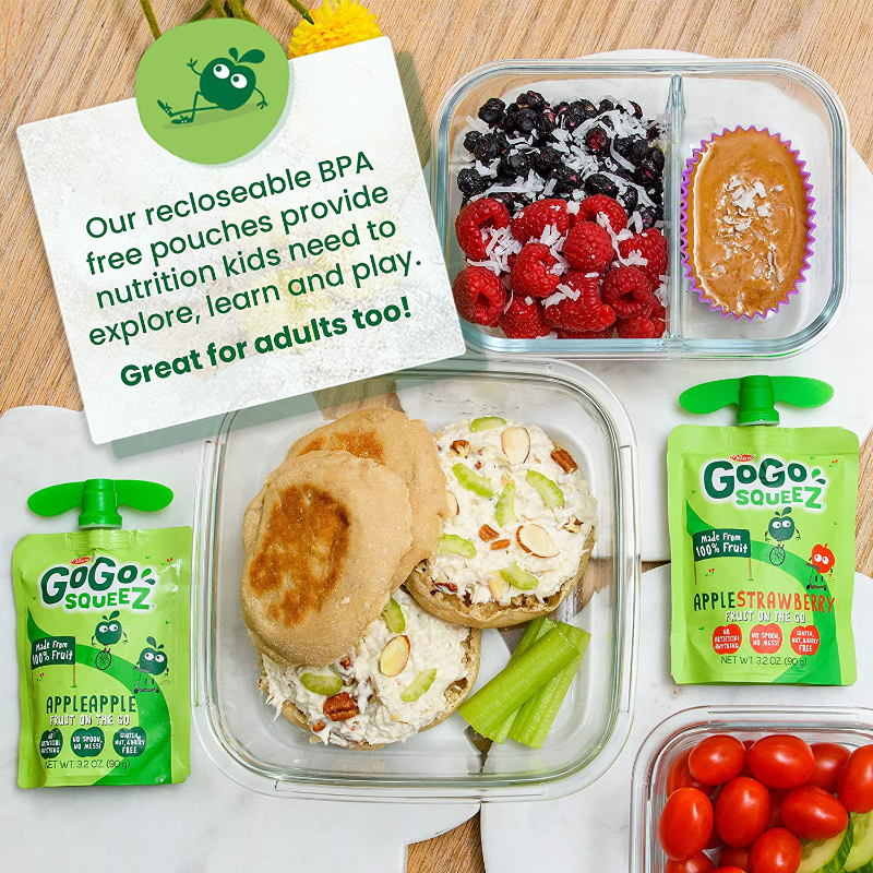 GoGo squeeZ Fruit on the Go Variety Pack, Apple Apple, Apple Peach, & Gimme Five!, 3.2 oz. (20 Pouches) - Tasty Kids Applesauce Snacks - Gluten Free Snacks for Kids - Nut & Dairy Free - Vegan Snacks