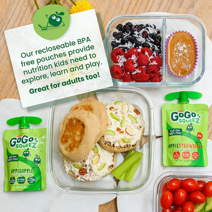 GoGo squeeZ Fruit on the Go Variety Pack, Apple Apple, Apple Peach, & Gimme Five!, 3.2 oz. (20 Pouches) - Tasty Kids Applesauce Snacks - Gluten Free Snacks for Kids - Nut & Dairy Free - Vegan Snacks
