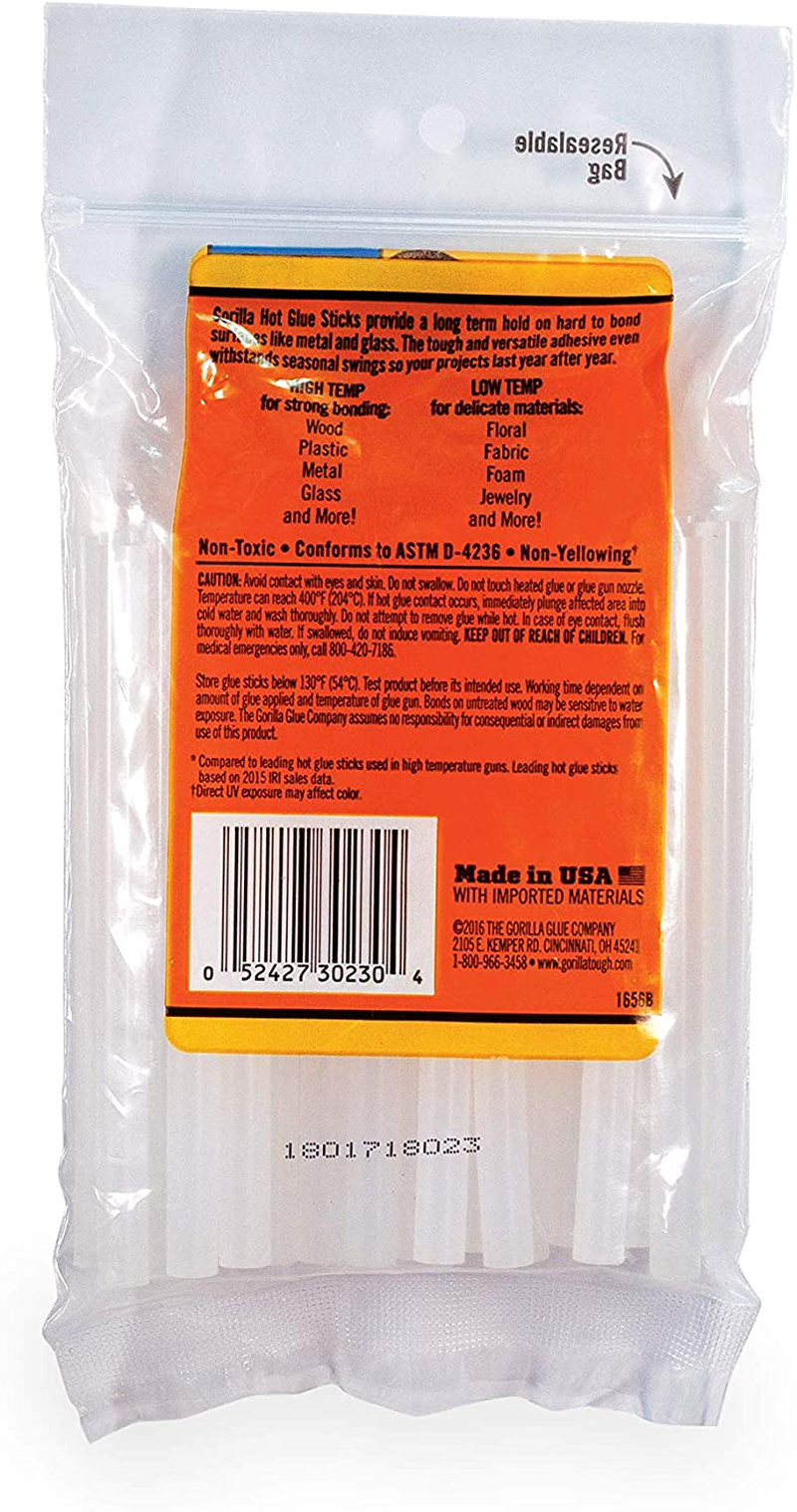 Gorilla 104987 Full Size Hot Glue Gun and Sticks, 45, Orange
