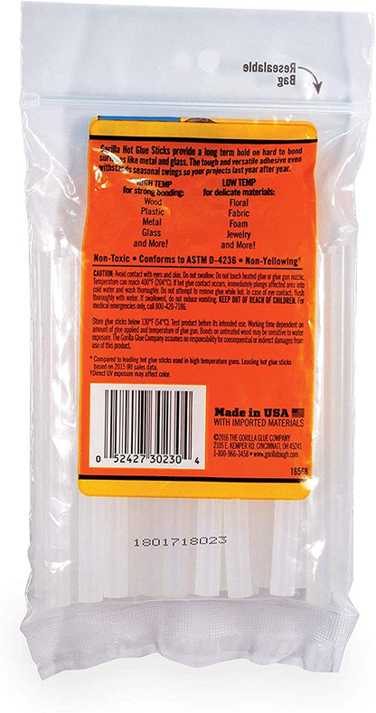 Gorilla 104987 Full Size Hot Glue Gun and Sticks, 45, Orange