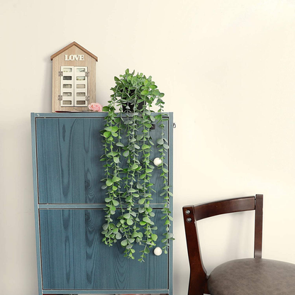 Funarty Fake Plants Decor Small Artificial Hanging Plants Fake Eucalyptus Potted Plants Faux Greenery Vine Plant with Black Pot for Home Indoor Outdoor Décor