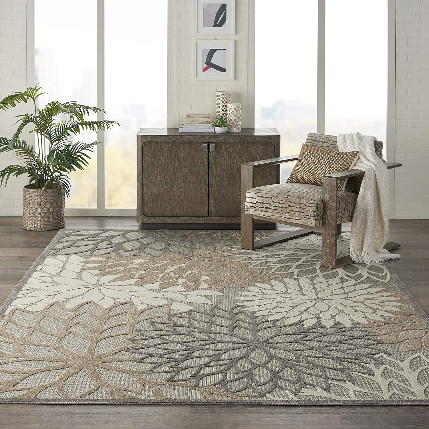 Nourison Aloha Indoor/Outdoor Floral 2'3" x 8' Area Rug (8' Runner), 2'3"X 8', NATURAL