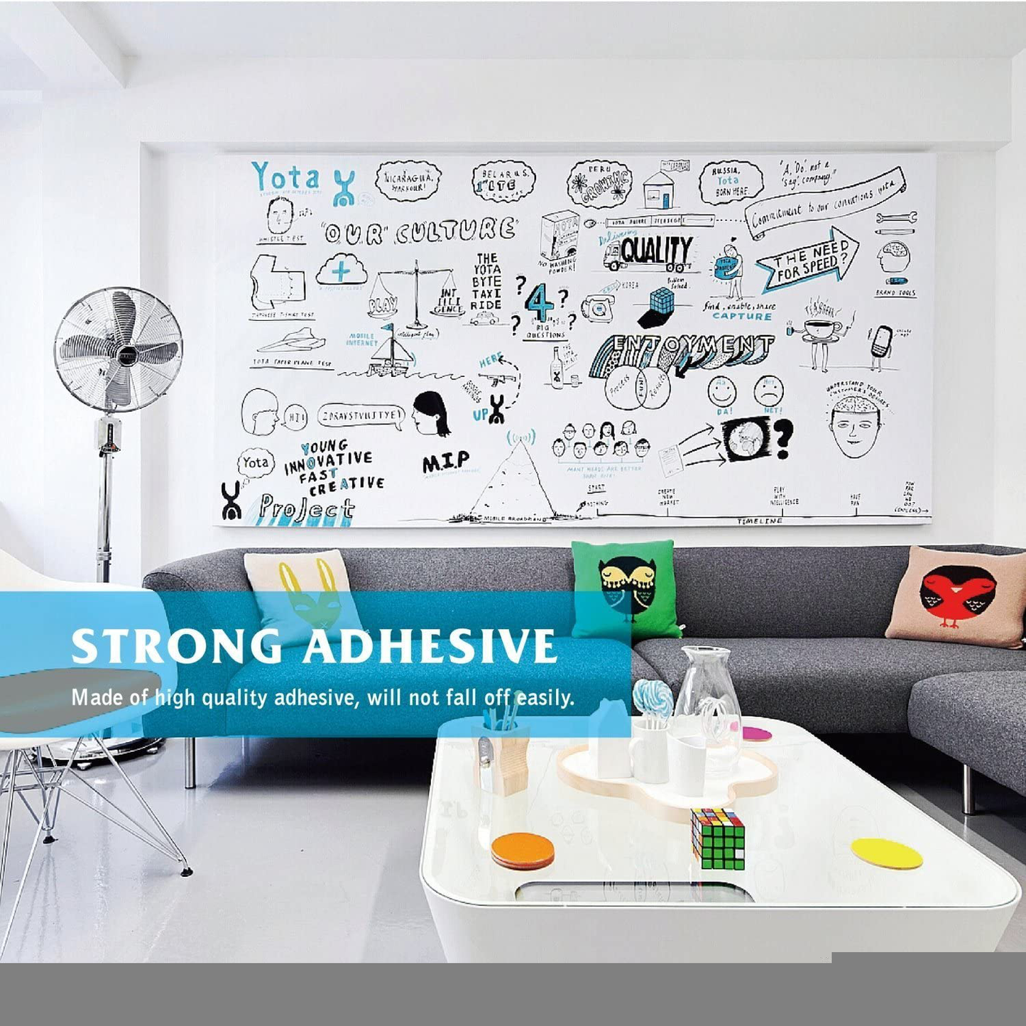 Self-Adhesive Whiteboard Wall Decal Sticker, 17.7" X 78.7" Extra Large Strong & Durable Dry Erase Wall Paper Message Board Peel Stick White Board for Kids Drawing, Office, School, Home Decor (White)