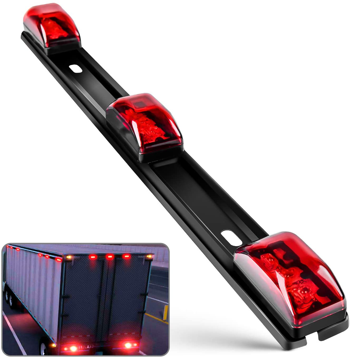Nilight TL-11 1PC Red 9 LED ID Bar Marker Tail Black Stainless Steel Bracket for Truck Trailer Boat Identification Light, 2 Years Warranty