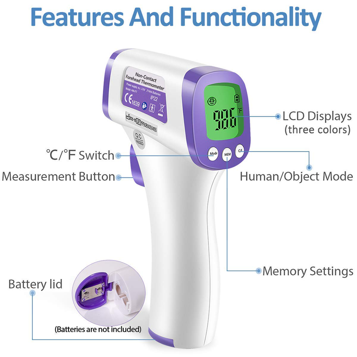 Non Contact Medical Screening Forehead Thermometer for Physician Offices and Hospitals (Mounted)