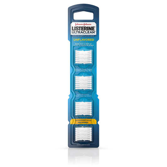 Listerine Ultraclean Access Disposable Snap-On Dental Flosser Refill Heads For Proper Oral Care & Hygiene, Durable Floss Helps Remove Plaque, Unflavored, 28 ct