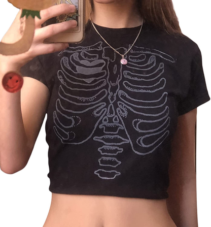 Women's Graphic Print Crop Top Vintage Punk Portrait Shirts Summer Slim Short Sleeve T Shirt Tops Y2k Fashion Clothes