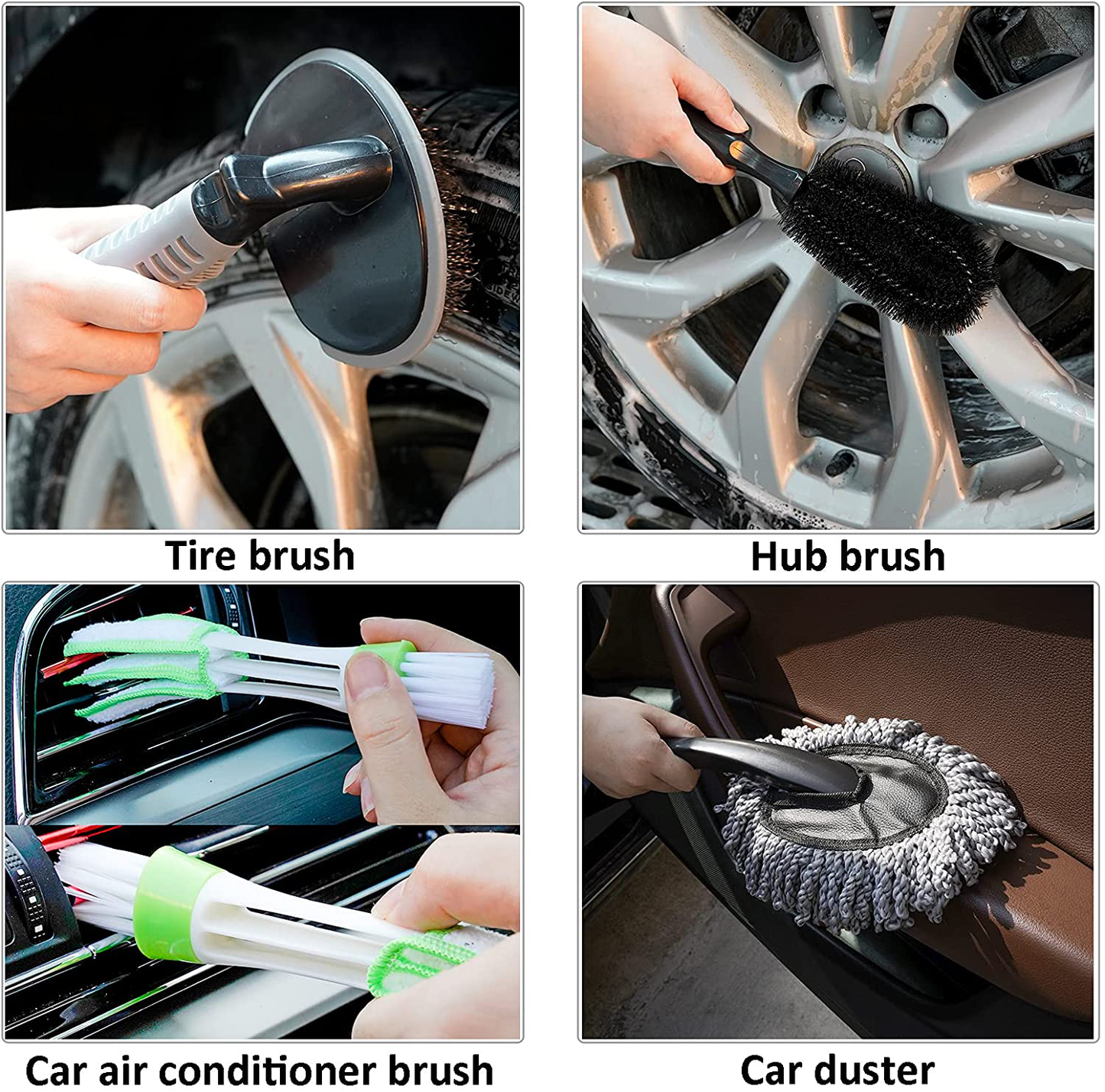 FORCAR 15pcs Car Cleaning Kit, Car Wash Brush Mop with 43" Long Handle, Chenille Microfiber Mitt, Extendable Long Pole Window Water Scraper for Interior and Exterior Car Detailing Kit