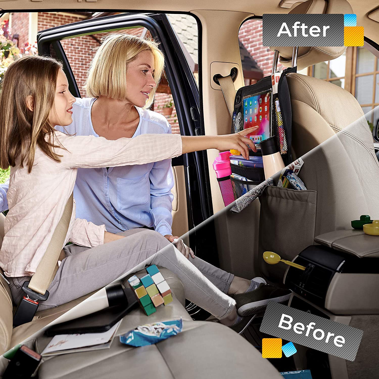 Pack of 2 Backseat Car Organizer, Kick Mats Back Seat Protector with Touch Screen Tablet Holder