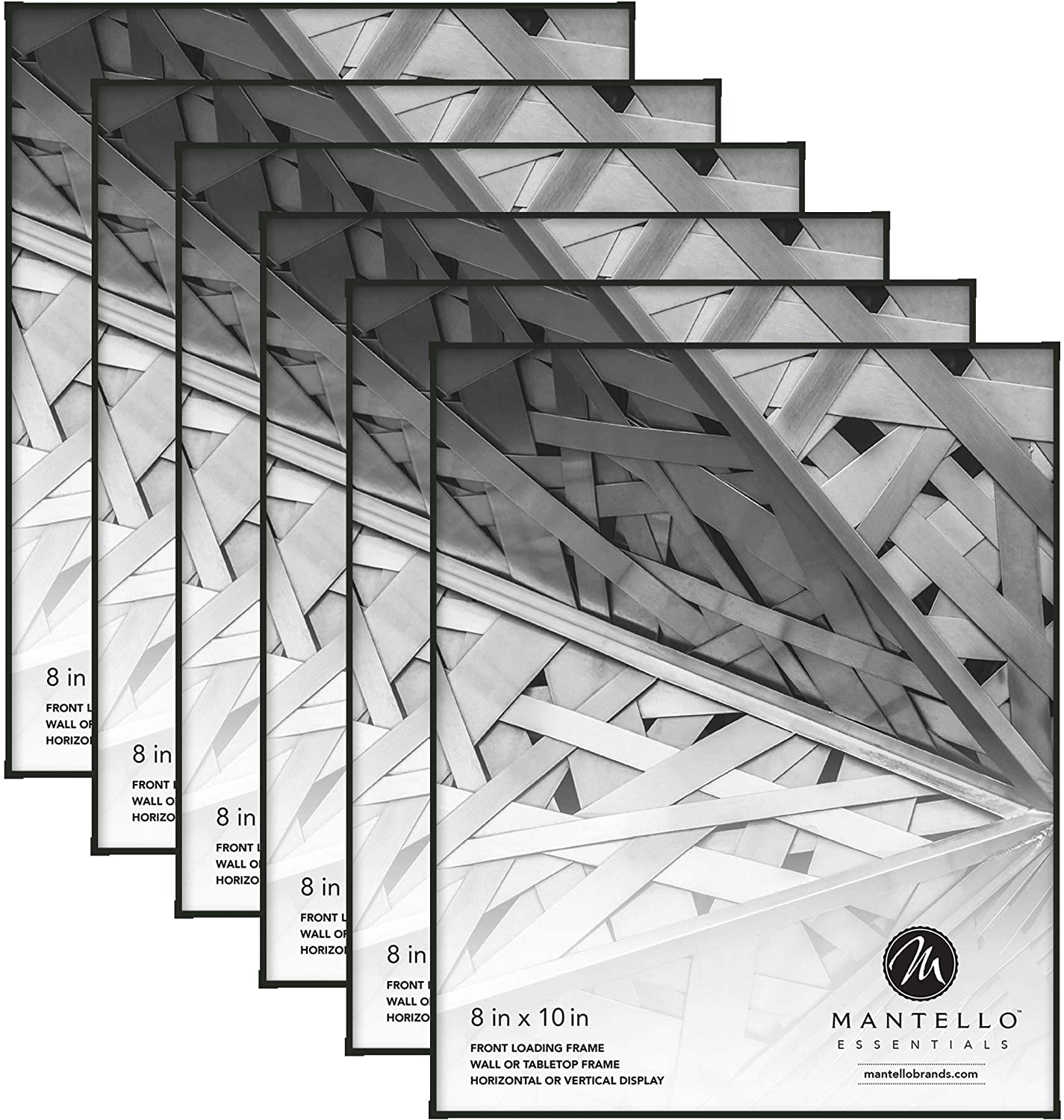 Mantello Front Loading Black Picture Frame 8x10 - Set of 6 - Table Desk Wall hanging For Artwork Documents - Family Gallery Multi Photo Frame