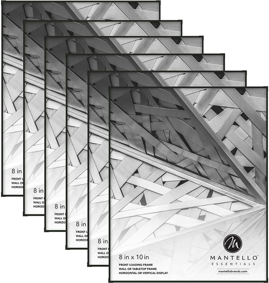Mantello Front Loading Black Picture Frame 8x10 - Set of 6 - Table Desk Wall hanging For Artwork Documents - Family Gallery Multi Photo Frame
