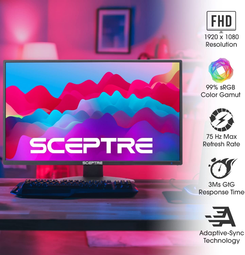 22" Sceptre Ultra Thin 75Hz 1080p LED Monitor E225W-19203R 2x HDMI VGA Build-in Speakers