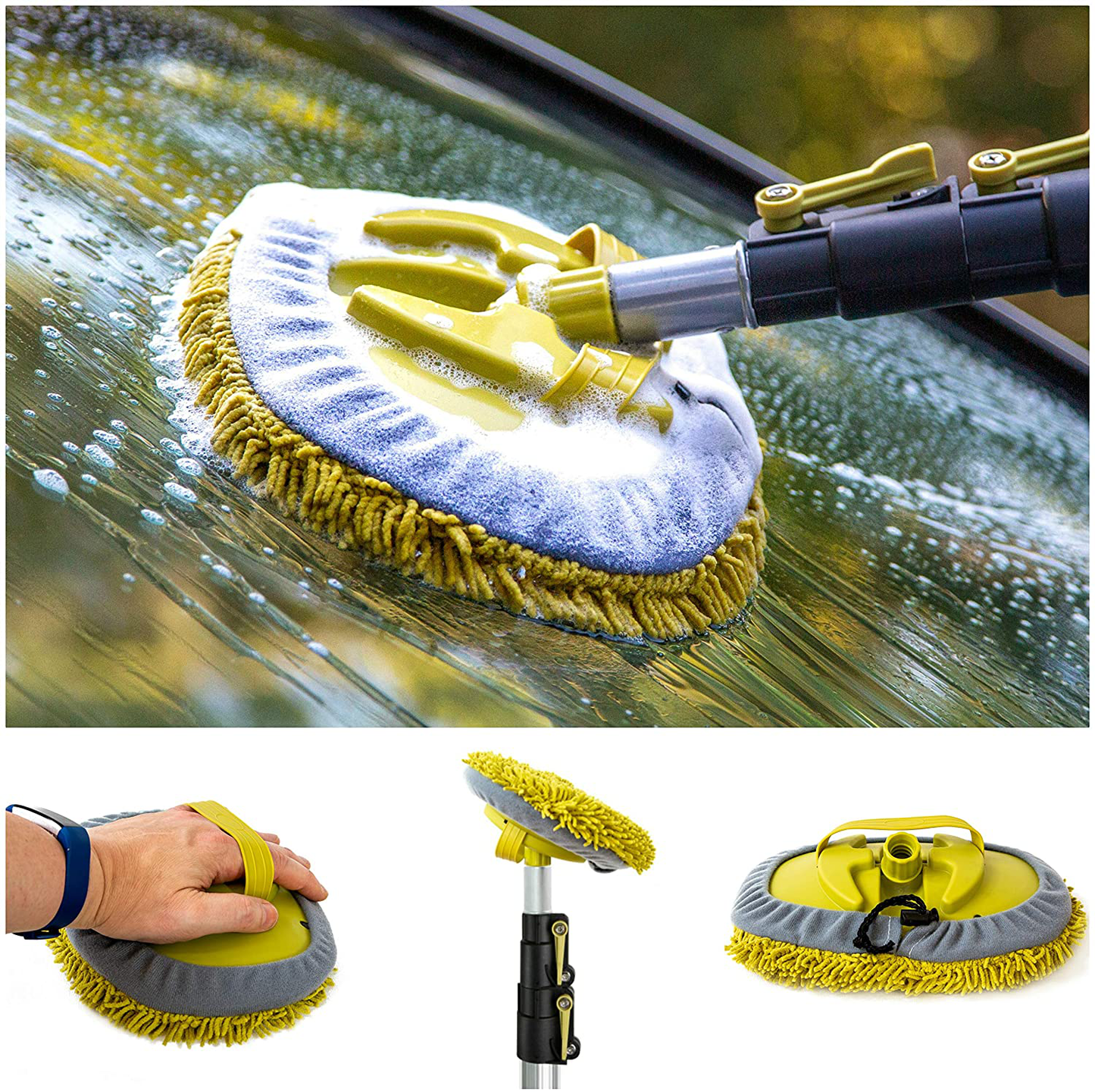 DocaPole 5-12 Foot Car Cleaning Kit | Car Wash Kit with Soft Car Wash Brush, Car Squeegee, Car Wash Mitt (2X), Microfiber Cleaning Head & 12’ Extension Pole | Car Detailing Kit with Long Handle
