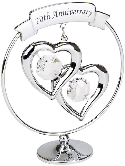 Haysom Interiors Modern 60th Anniversary Silver Plated Metal Keepsake Gift Ornament with Clear Swarovski Crystal Glass