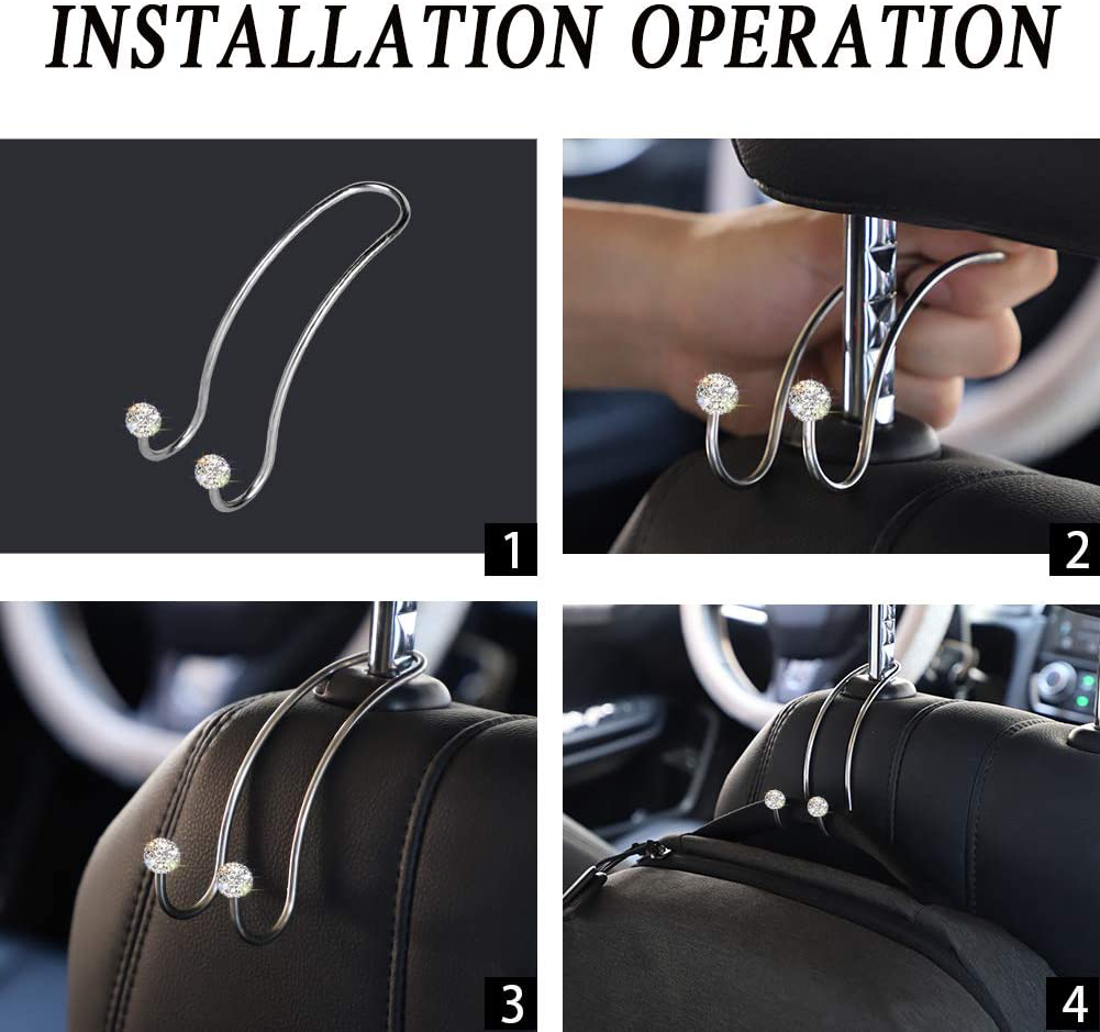 SAVORI Auto Hooks Bling Car Hangers Organizer Seat Headrest Hooks Strong and Durable Backseat Hanger Storage Universal for SUV Truck Vehicle 2 Pack (White)