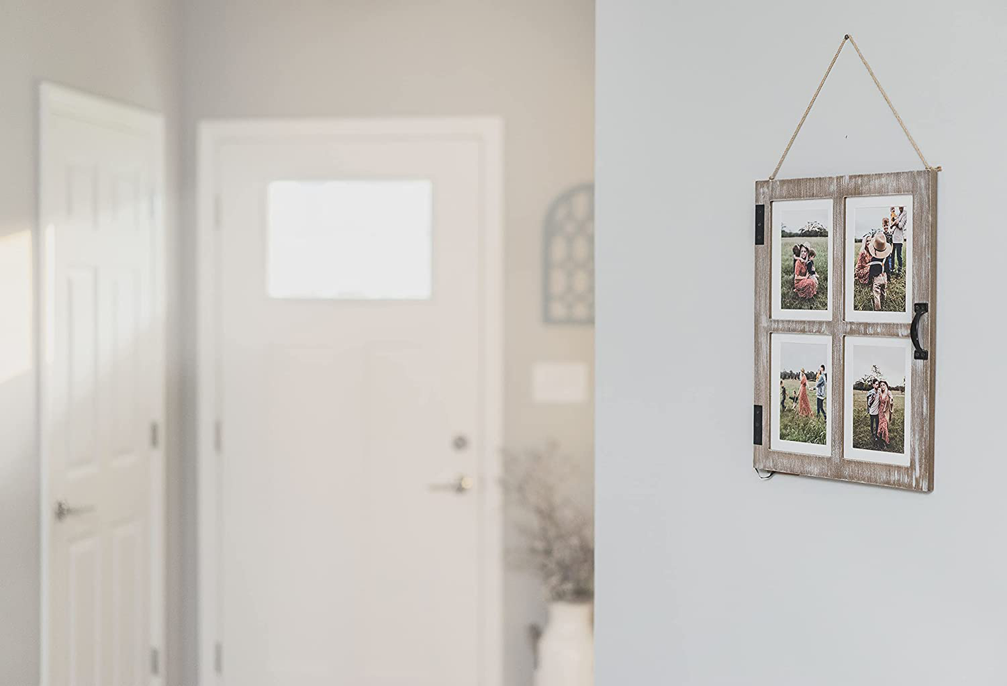 GLM Farmhouse Window Frame Holds Four 4x6 and 5x7 Photos, Farmhouse Picture Frames With Mat and Glass, Photo Collage Frame and Rustic Farmhouse Decor (Brown)