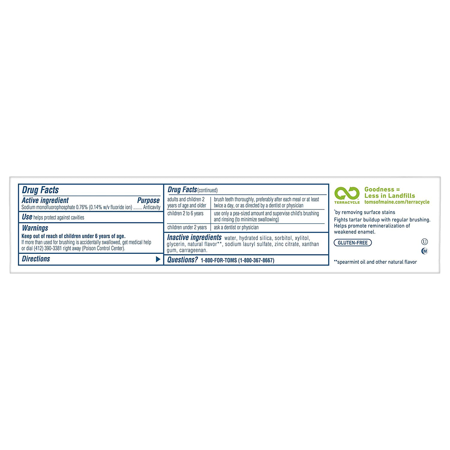 Tom's of Maine Whole Care Natural Toothpaste with Fluoride, Spearmint, 4 oz. 3-Pack