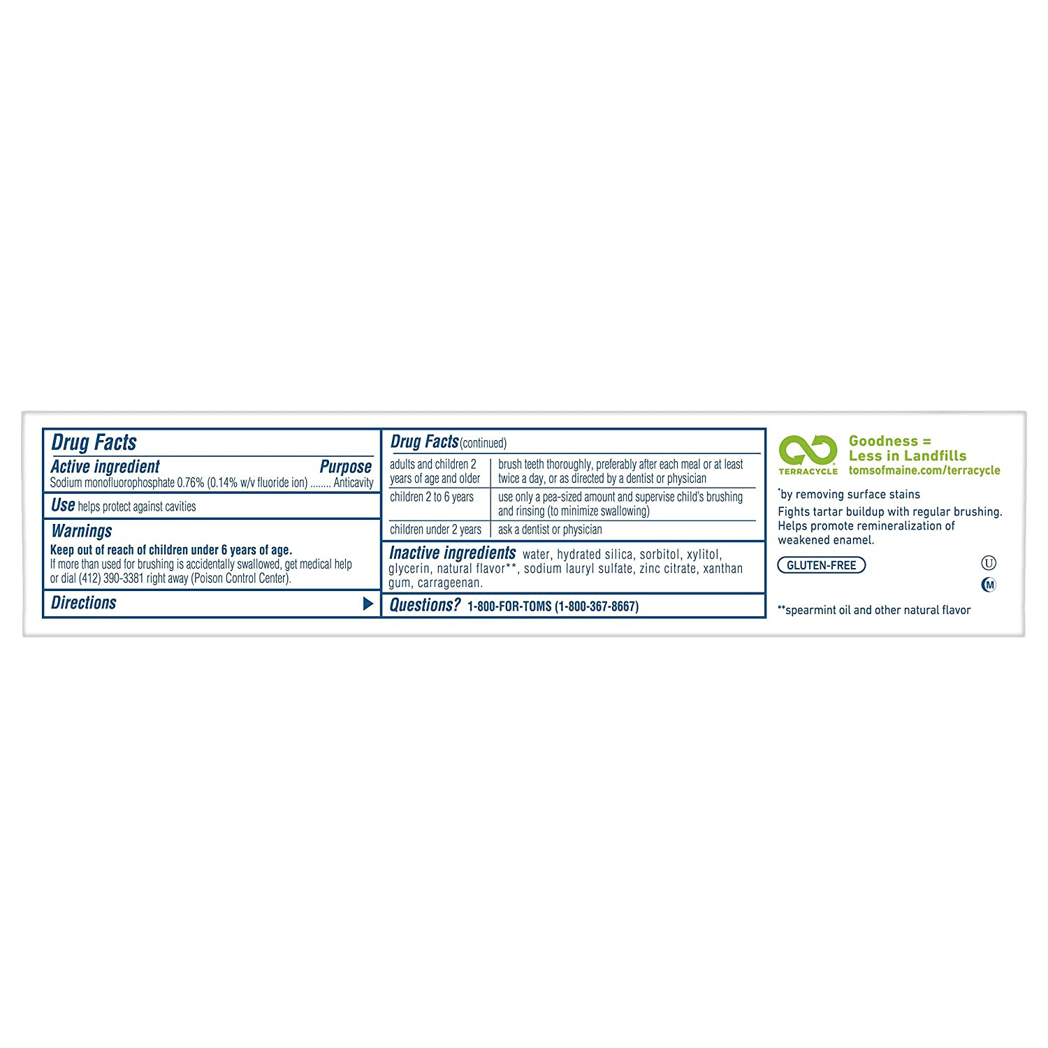 Tom's of Maine Whole Care Natural Toothpaste with Fluoride, Spearmint, 4 oz. 3-Pack