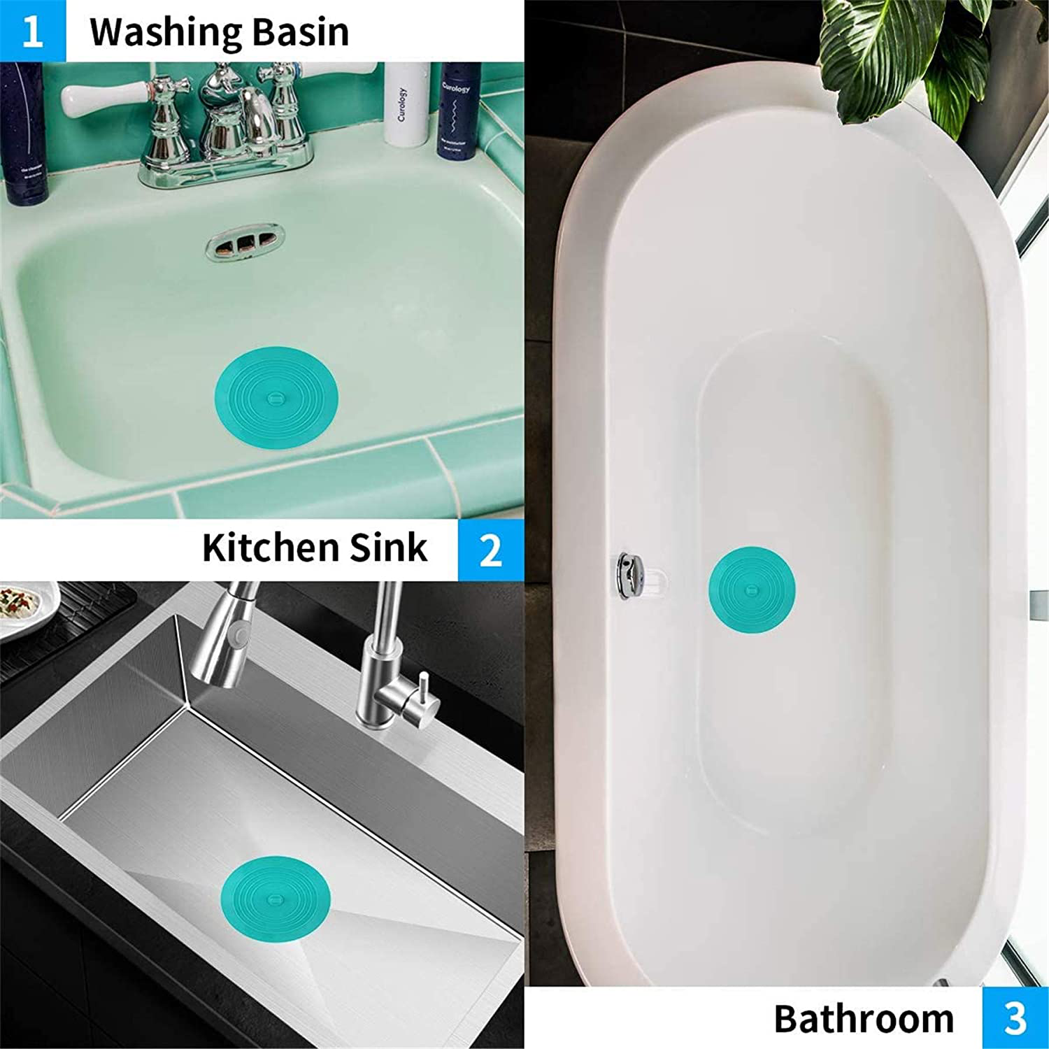 Silicone Bathtub Stopper, 6 Inches Large Drain Stopper, Flat Suction Drain Cover, Tub Stopper Drain Plug for Kitchen, Bathtub and Laundry