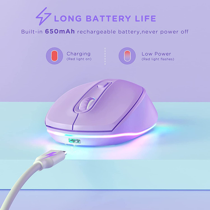 seenda Wireless Mouse, Ultra Silent LED Cordless Mouse with USB Receiver and 3 Adjustable DPI for Kids Laptop Computer Chromebook(Purple)