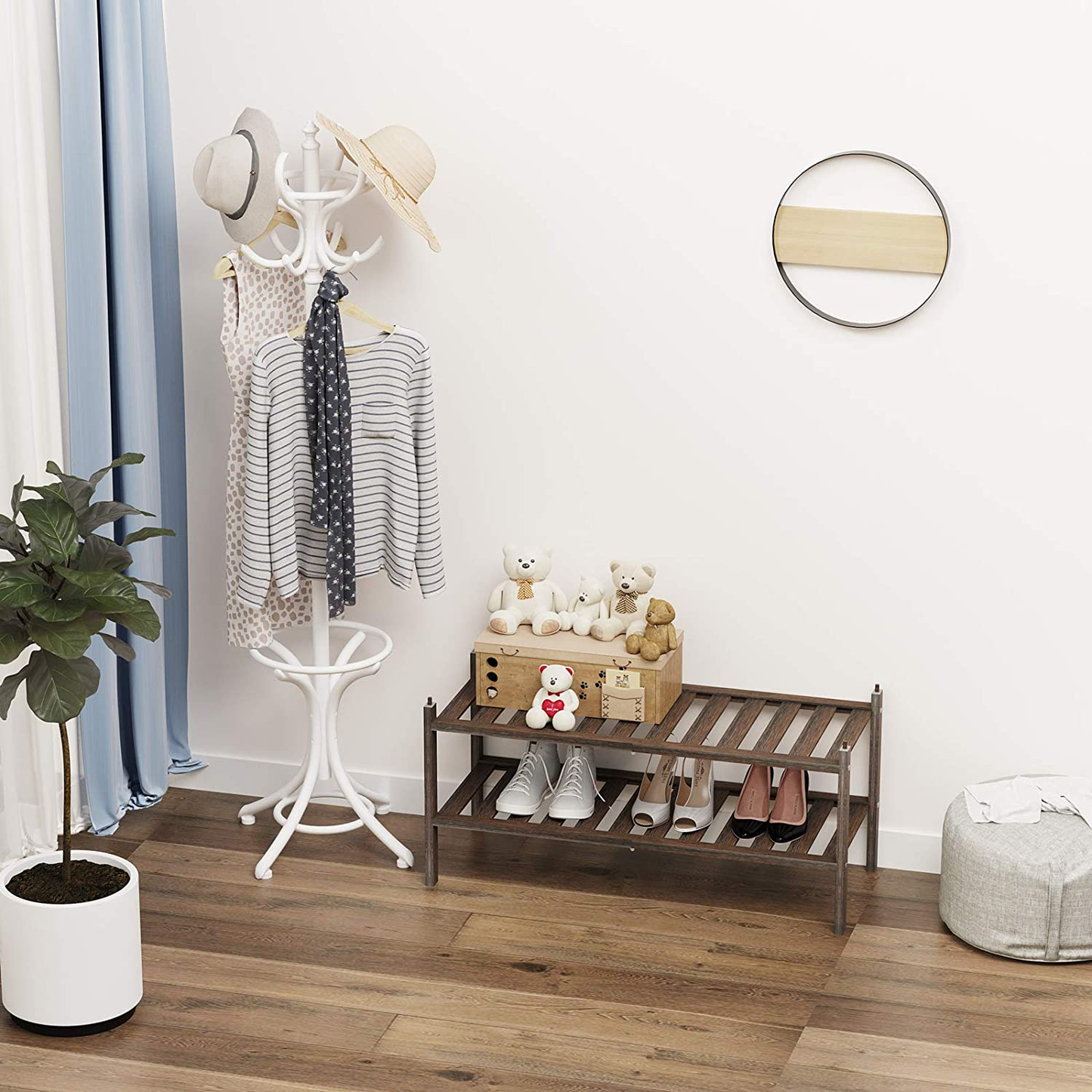 Dranixly Bamboo 2-Tier Shoe Rack Stackable Shoe Shelf Storage Organizer for Entryway, Hallway and Closet, 27.2"x11"x13.2" (Natural)