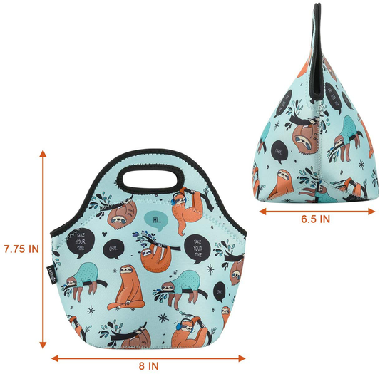 CM Soft Neoprene Tote Picnic Bag Lunch Container Box Organizer for Outdoor Travel (Sloth Pattern)
