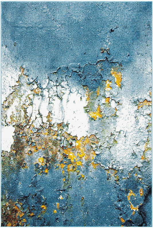 Safavieh Glacier Collection GLA125M Modern Abstract Non-Shedding Stain Resistant Living Room Bedroom Accent Rug, 2'3" x 4', Blue / Gold