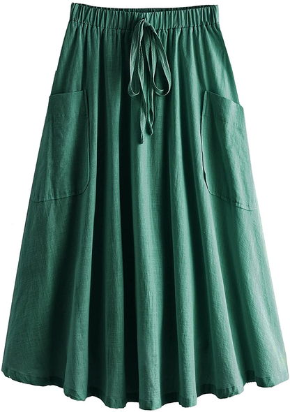 SweatyRocks Women's Casual High Waist Pleated A-Line Midi Skirt with Pocket