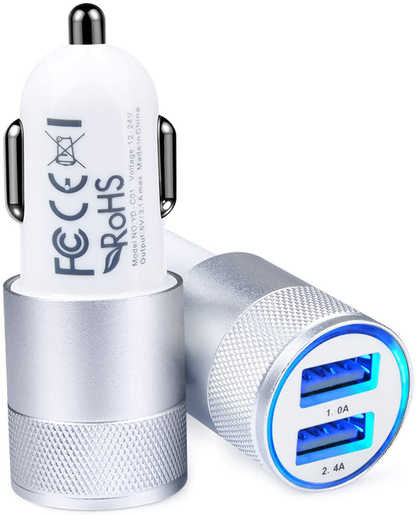 Car Charger, [2Pack] 3.4a Fast Charge Dual Port USB Cargador Carro Lighter Adapter for iPhone X XR XS Max 8 Plus 7s 6s 12 11 Pro Max, iPad, Samsung Galaxy S21+ S10 Plus S7 j7 S10e S9 Note 8, LG, GPS