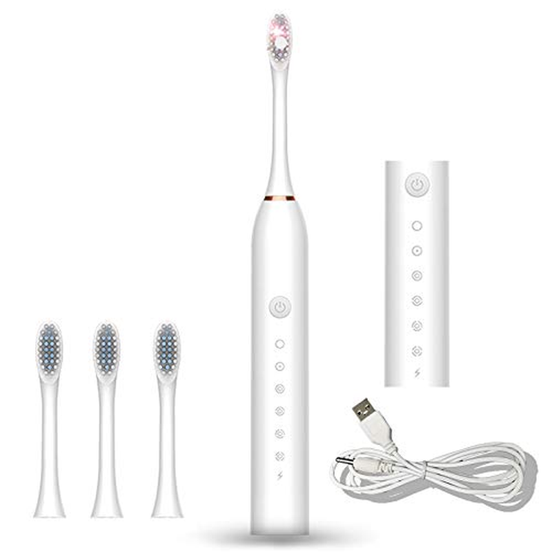 Rechargeable Sonic Electric Toothbrush - 6 Optional Modes IPX7 USB Fast Charging with 2 min Build in Timer & 4 Replacement Brush Heads