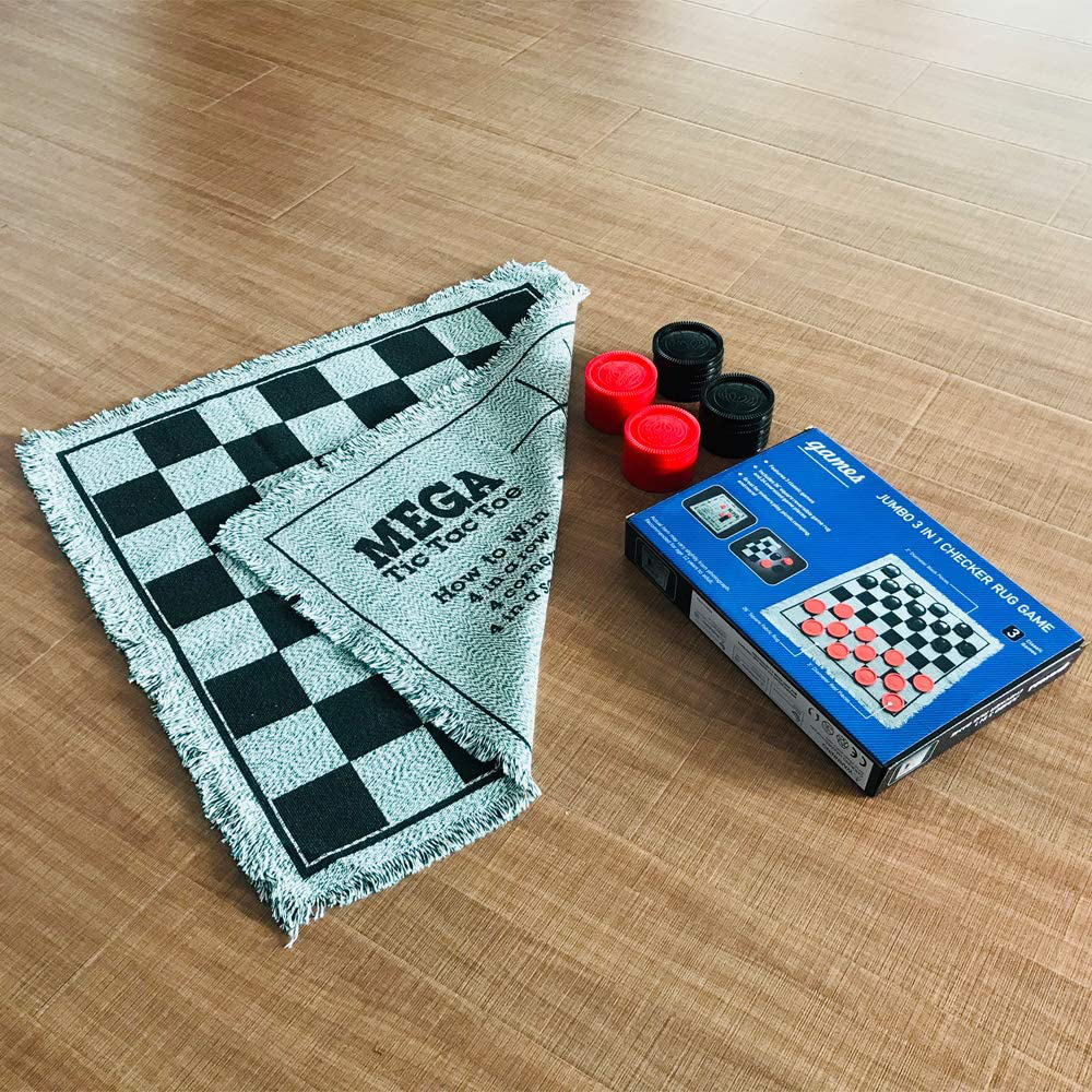 Yuanhe 3 in 1 Gaint Checker Set Including Tic Tac Toe Game with Reversible Rug, Calssic Indoor Outdoor Yard Games for Family