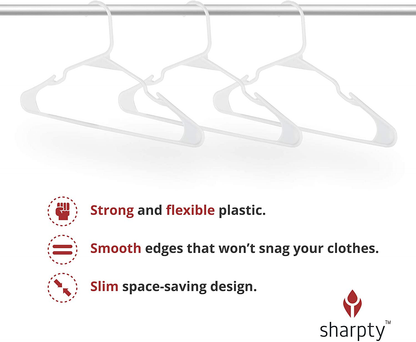 Sharpty Plastic Clothing Notched Hangers Ideal for Everyday Standard Use, (Black, 50 Pack)