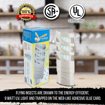 Gardner FlyWeb Classic Fly Light – Attract and Trap Fruit Flies, Mosquitoes, and other Flying Insects – Plugs into Outlet – Non-Toxic Glueboard – Great for Homes, Kitchens, Bedrooms, Offices, Workspaces – 9 Watt UV – Made in USA