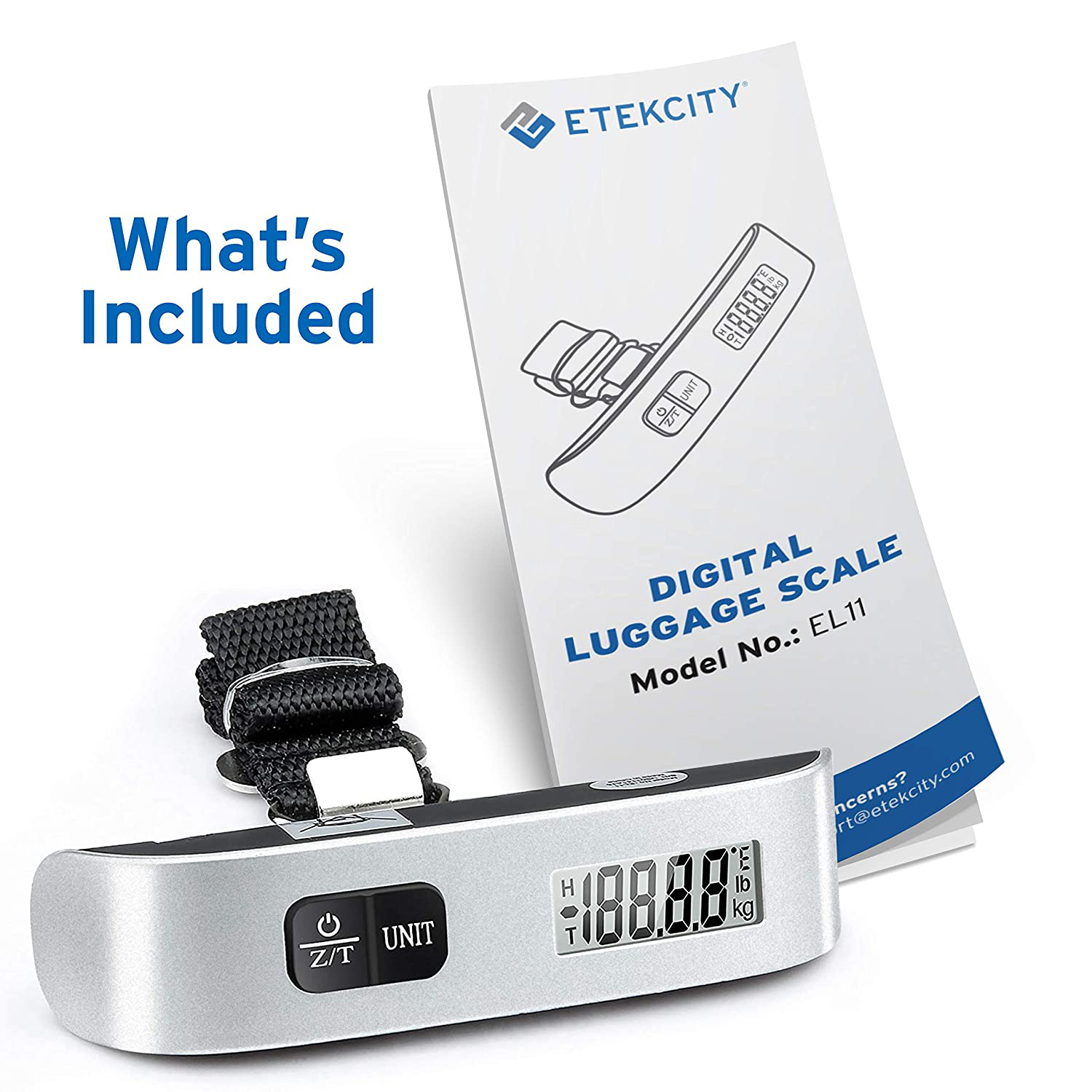Etekcity Luggage Scale, Digital Portable Handheld Suitcase Weight for Travel with Rubber Paint, Temperature Sensor, 110 Pounds, Battery Included