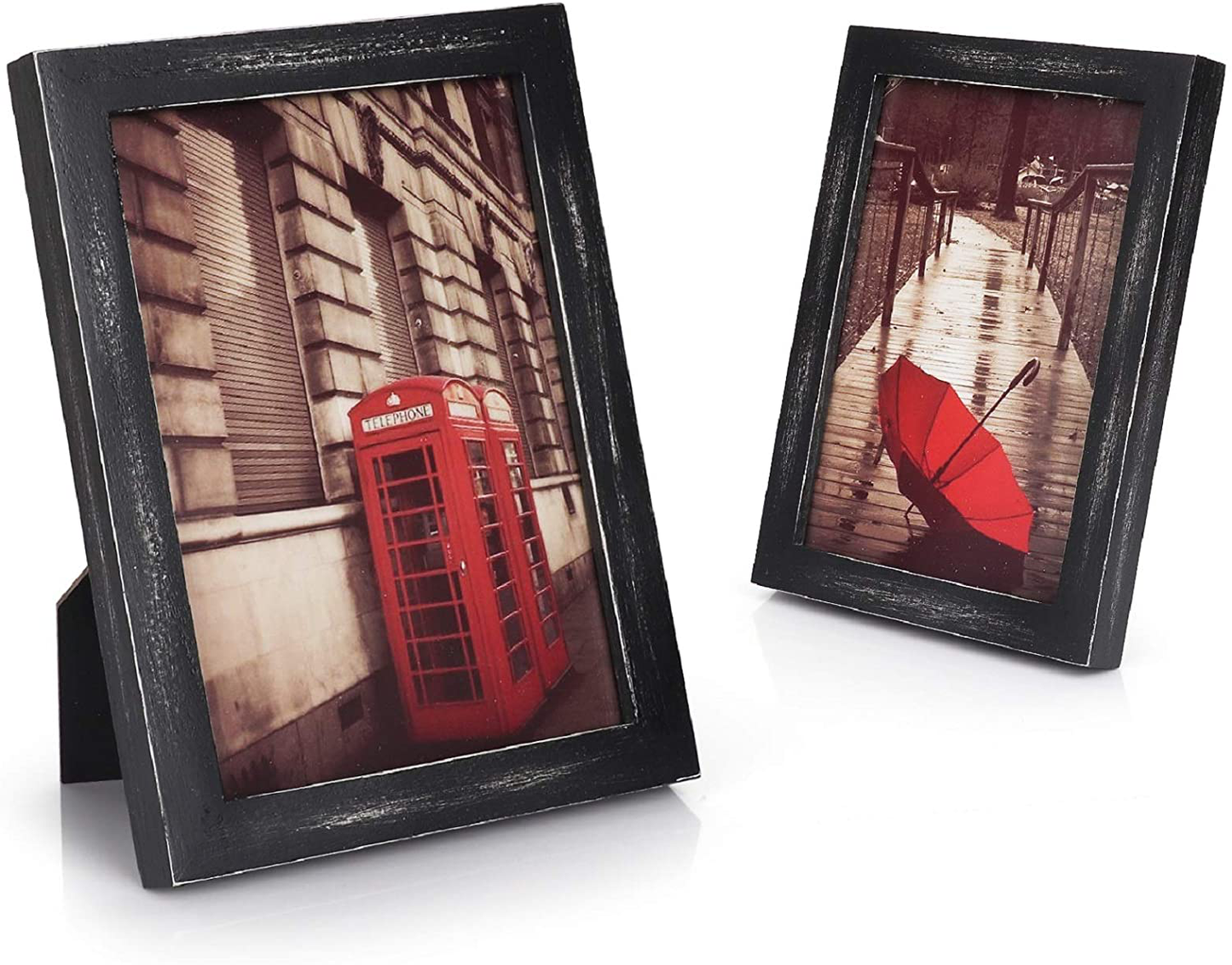 Emfogo 4x6 Picture Frame Photo Display for Tabletop Display Wall Mount Solid Wood High Definition Glass Photo Frame Pack of 2 Carbonized Black