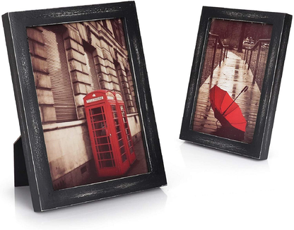 Emfogo 4x6 Picture Frame Photo Display for Tabletop Display Wall Mount Solid Wood High Definition Glass Photo Frame Pack of 2 Carbonized Black