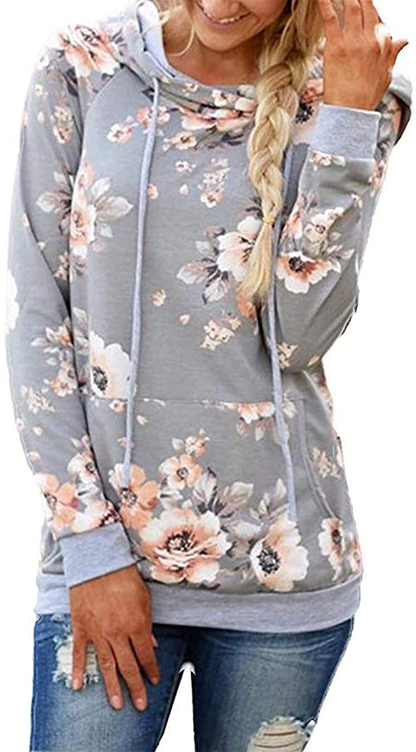Barlver Women's Casual Hoodies Long Sleeve Sweatshirts Cowl Neck Drawstring Hooded Pullover Top with Pockets