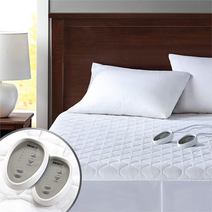 Degrees of Comfort Dual Control Heated Mattress Pad Queen Size | Zone Heating Electric Bed Warmer W/ Auto Shut Off | Fit Up to 15 Inch | 12.5ft Long Cord - 60x80 Inch, White