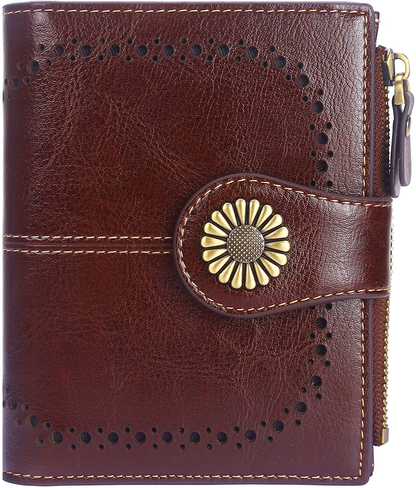 Lavemi Womens Leather Wallet RFID Blocking Small Bifold Compact Credit Card Case Purse for Women with ID Window Zipper Pocket